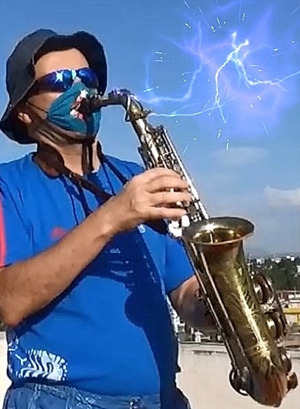 Play your Saxophone with mask, Blue Demon Sax!